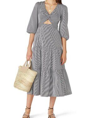 Parker Marzia Black and White Striped Midi Dress